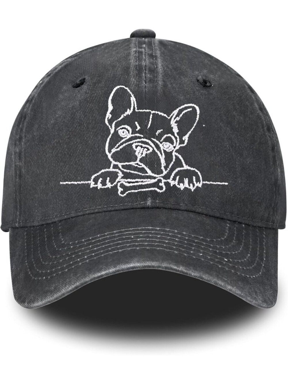 Unisax Black French Bulldog Embroidered Adjustable Distressed Baseball Hats